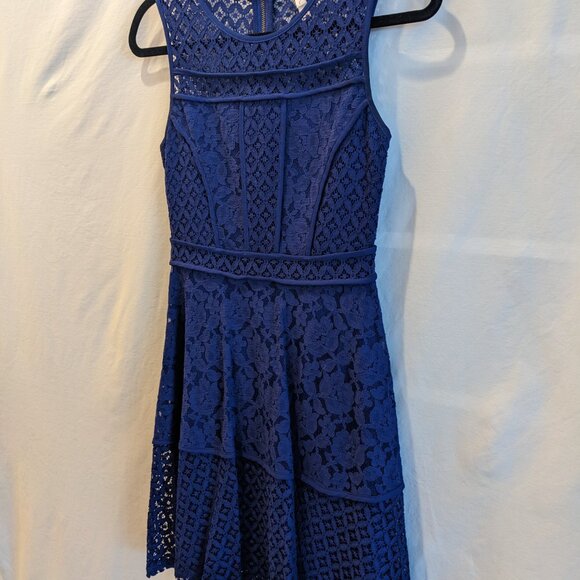 Women's Royal Blue Lace Sleeveless Fit and Flare Dress - Size XS - Picture 6 of 11